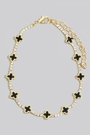 Mother Of Pearl Clover Charms Rhinestone Chain Bracelet