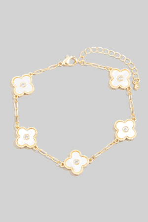 Mother Of Pearl And Cz Clover Station Chain Bracelet