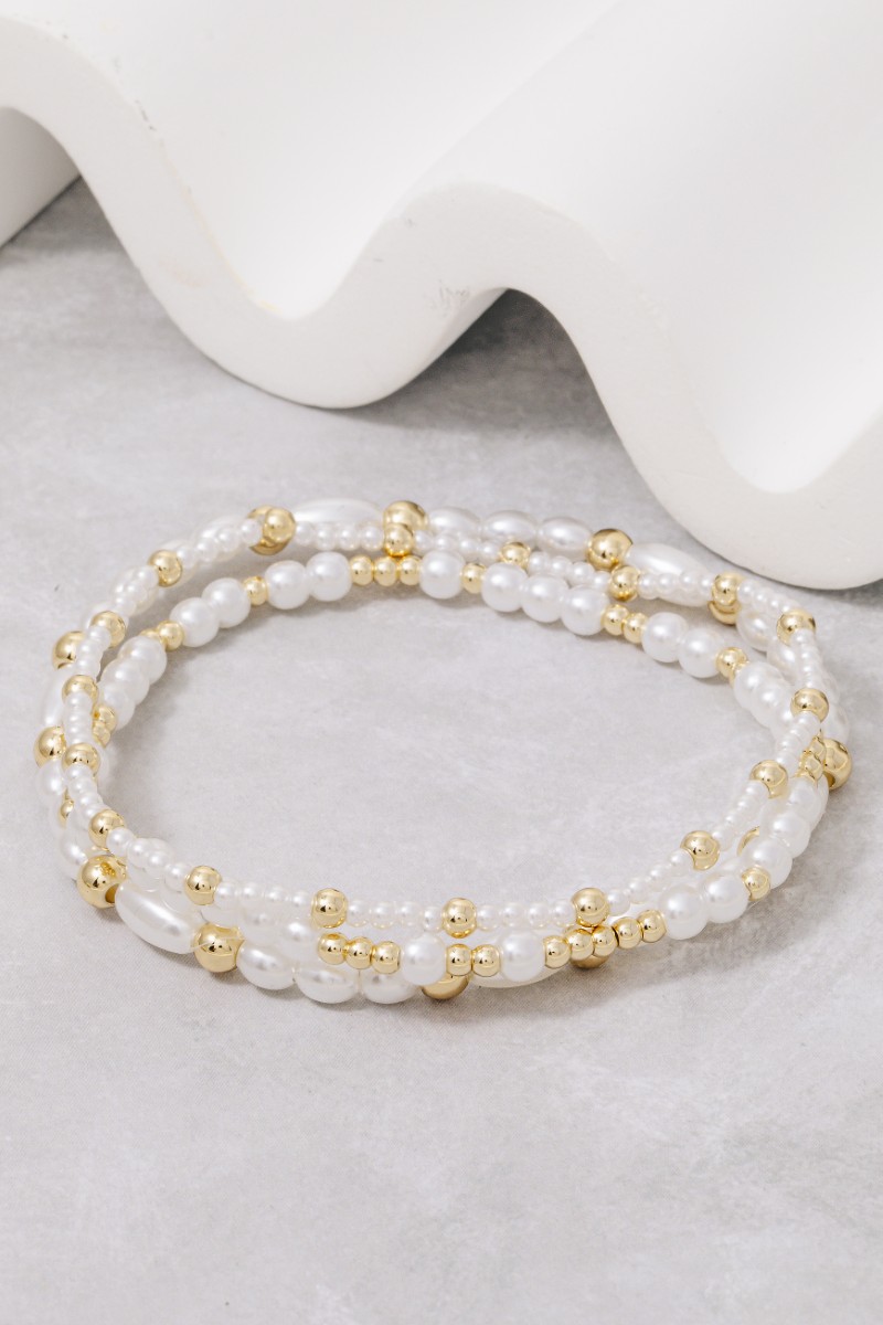 Mixed Pearl And Metallic Beaded Bracelet Set