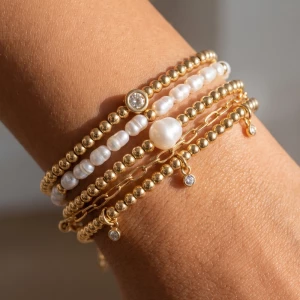 Pearl And Cz Drop Stretch Bracelet Set