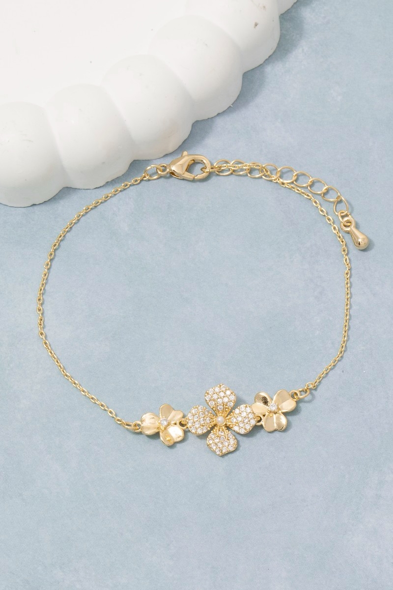 Triple Flower Cz Pave Bracelet
