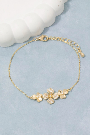 Triple Flower Cz Pave Bracelet