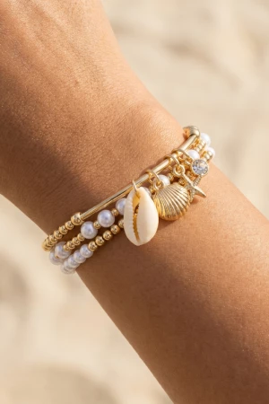 Shell Charm Beaded Stretch Bracelet Set