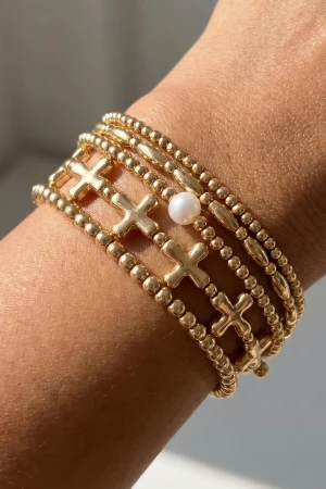 Cross Station Beaded Stretch Bracelet