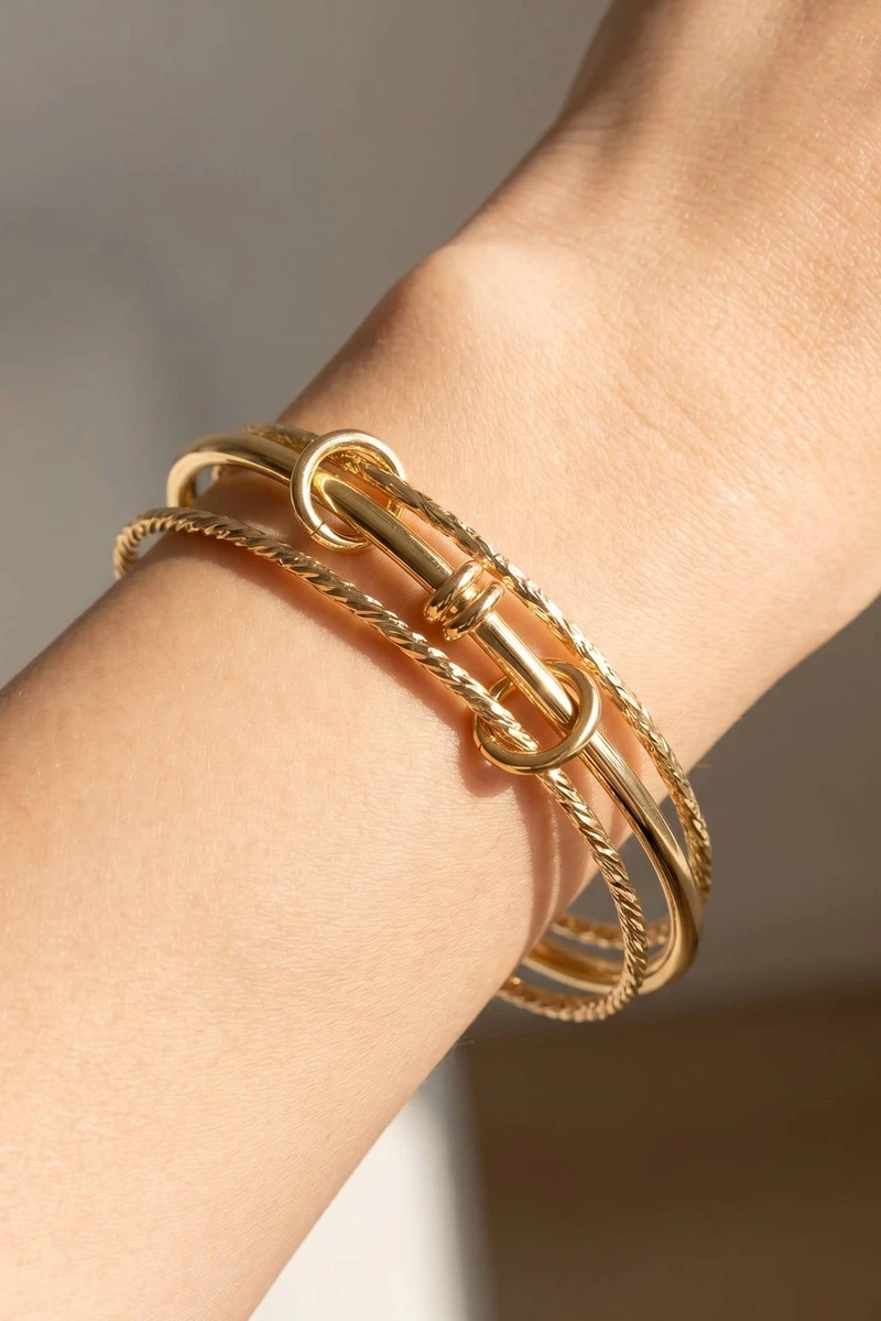 Three Piece Mixed Texture Bangle Bracelet Set