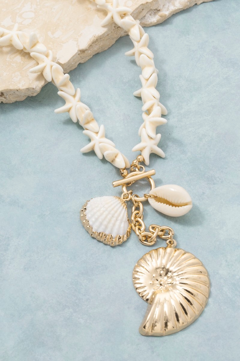 Sea Shell Pendants Starfish Beaded Toggle Necklace