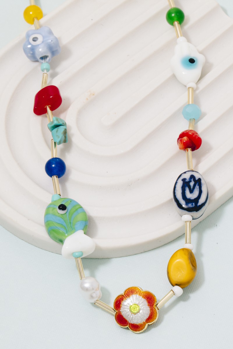 Assorted Sea Life Pearls And Stone Charms Necklace