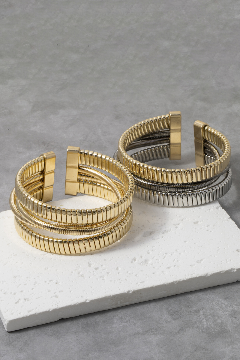 Triple Row Ribbed Omega Cuff Bracelet