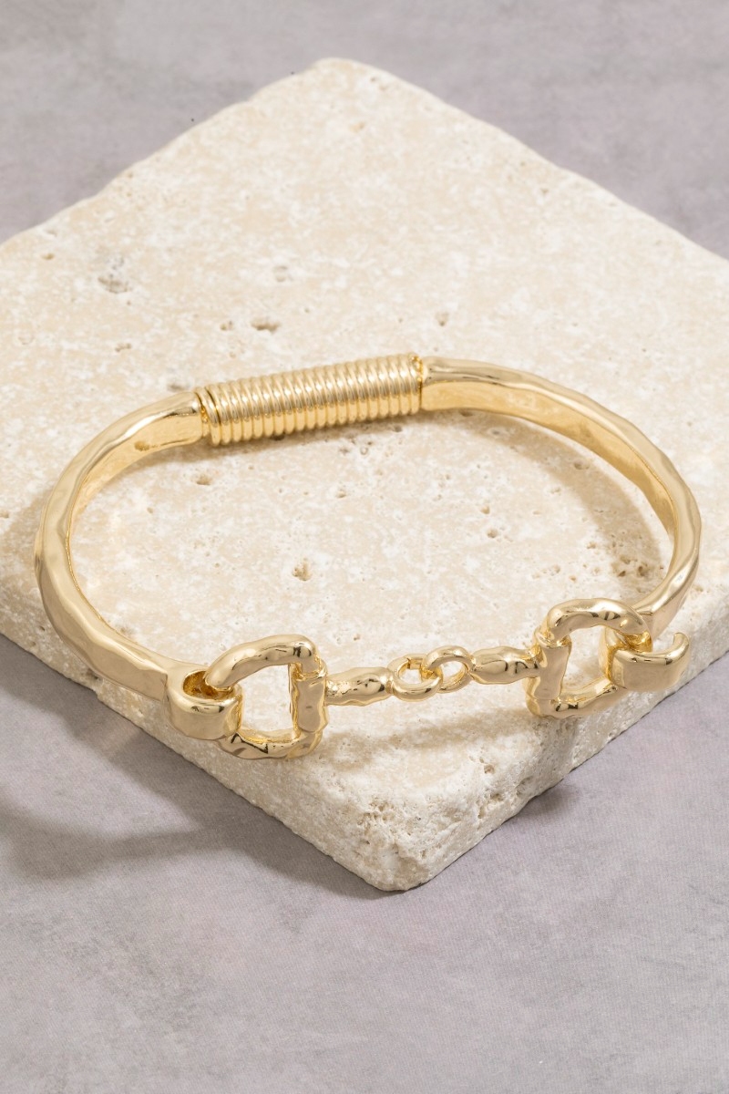 Hammered Gold Equestrian Horsebit Bangle Bracelet