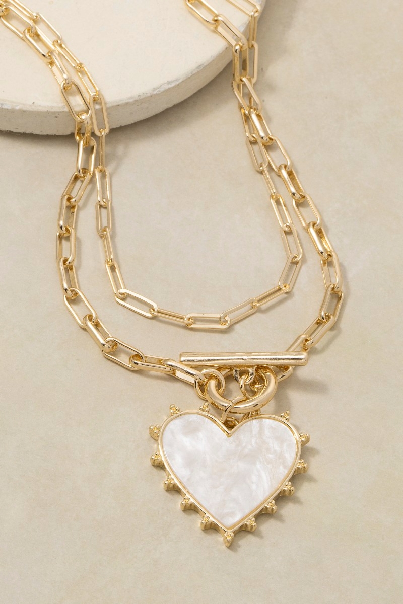 Heart Pendant Layered Toggle Chain Necklace