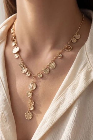 Dainty Chain Hammered Coin Discs Y Necklace