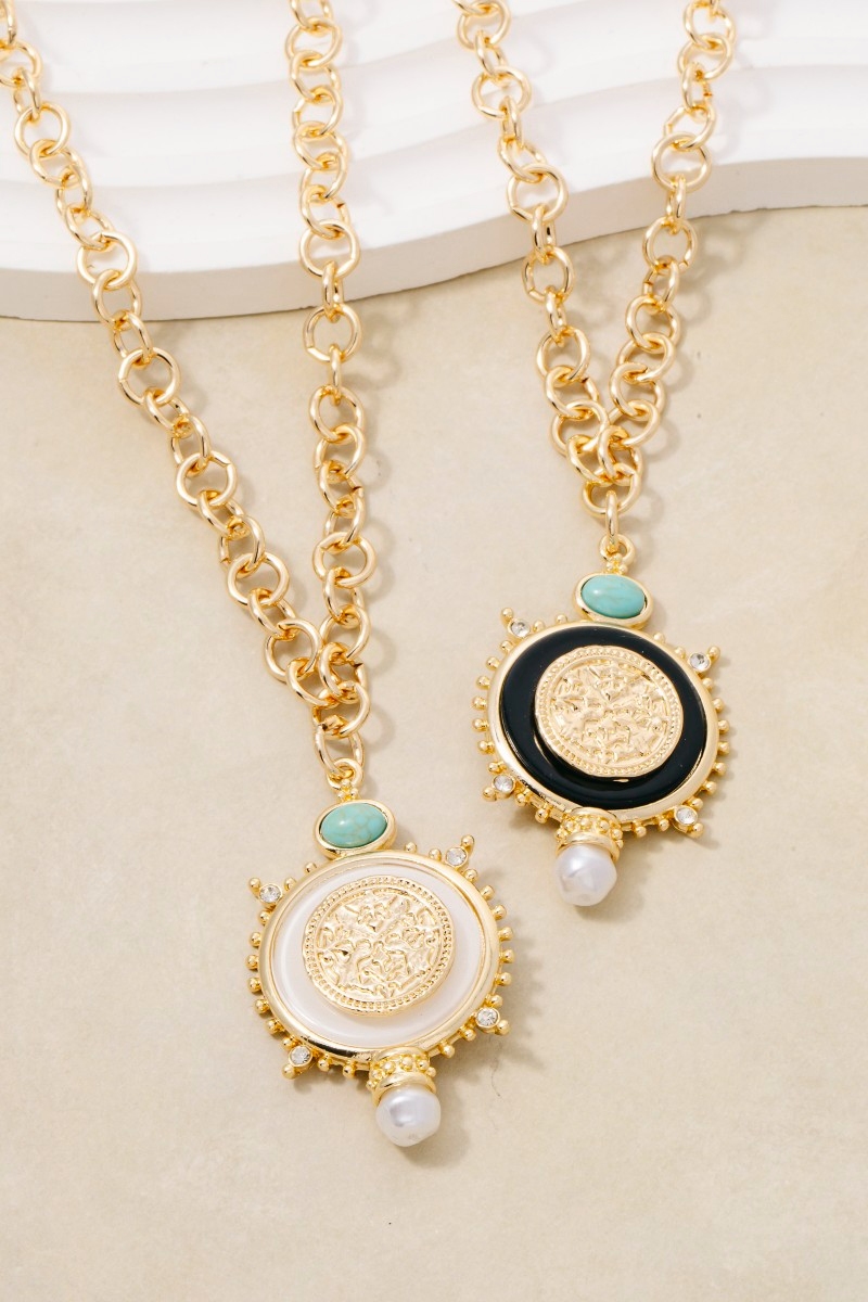 Turquoise Accent Medallion Pendant Necklace