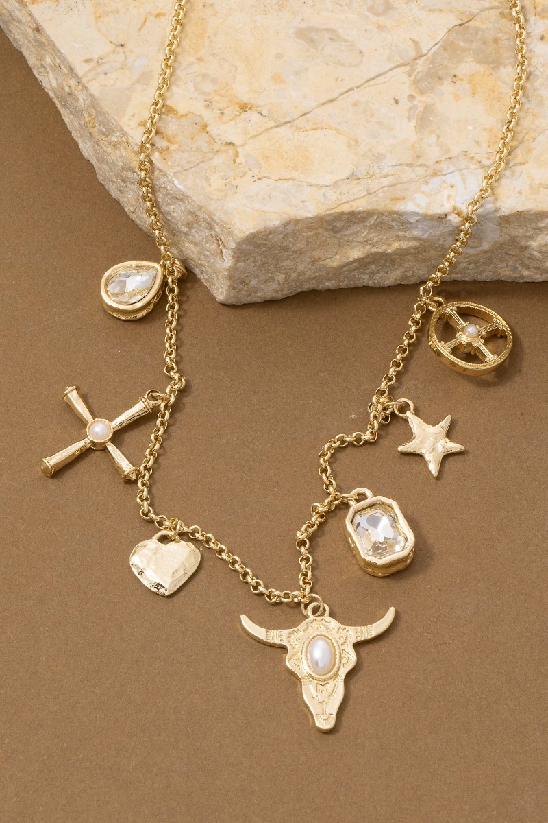 Western Multi-Charm Station Gold Chain Necklace