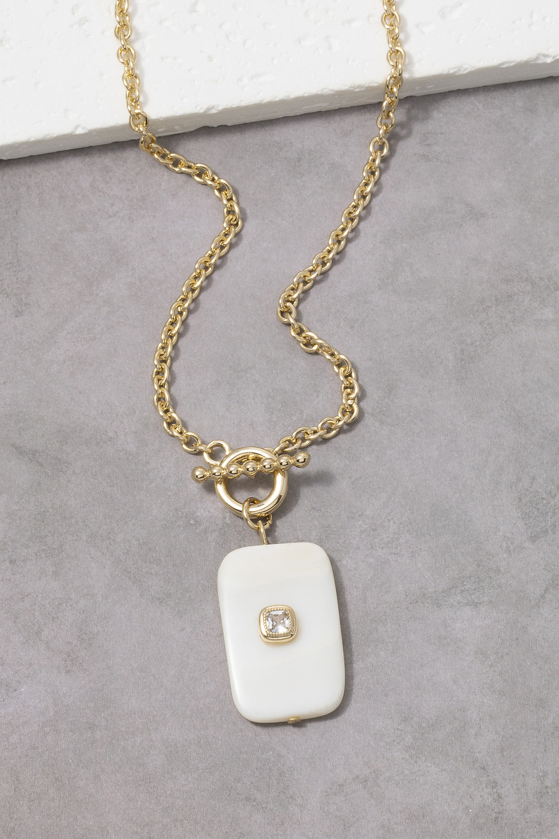 Enamel Rectangular Tag Cz Pendant Necklace