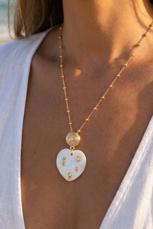 Sea Shell Heart Marine Motif Satellite Chain Necklace