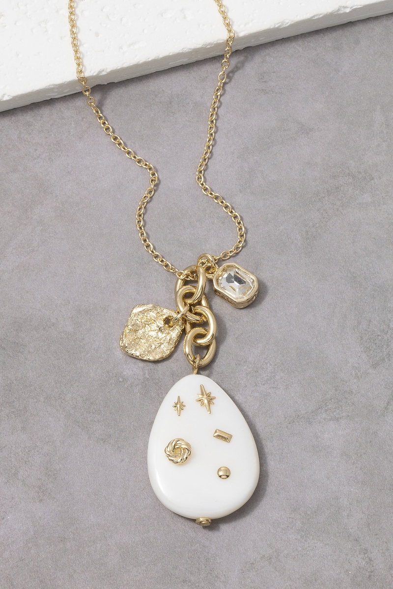 Enamel Teardrop Charm Cluster Pendant Necklace