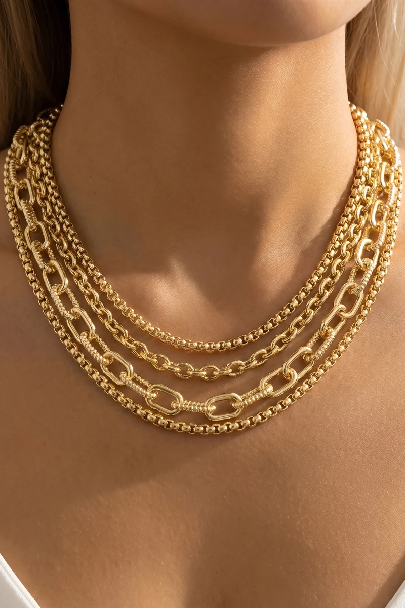 Layered Multi Chain Toggle Necklace Set