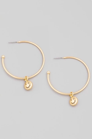 Mini Smiley Face Coin Hoop Earrings
