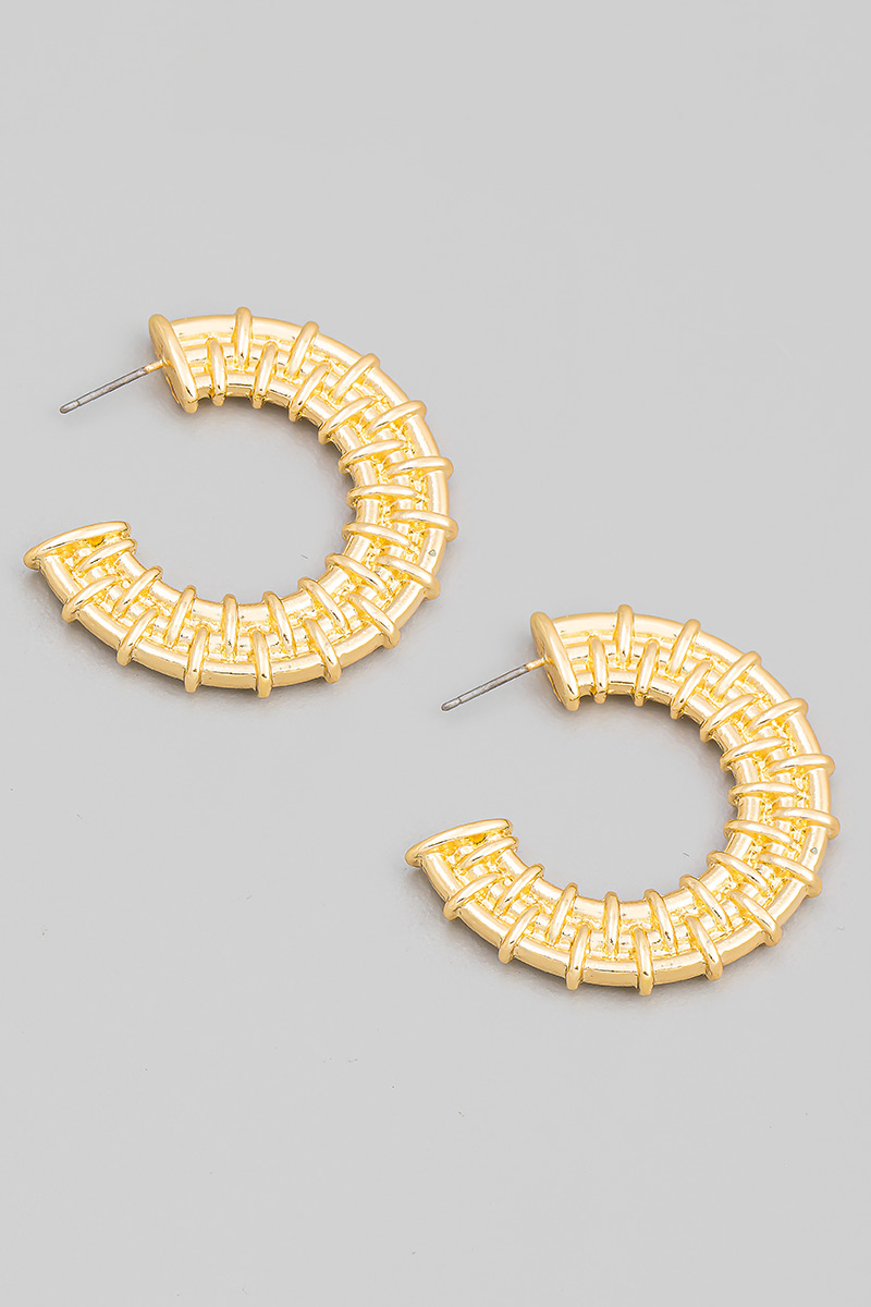 Flat Metallic Textured Hoop Earrings