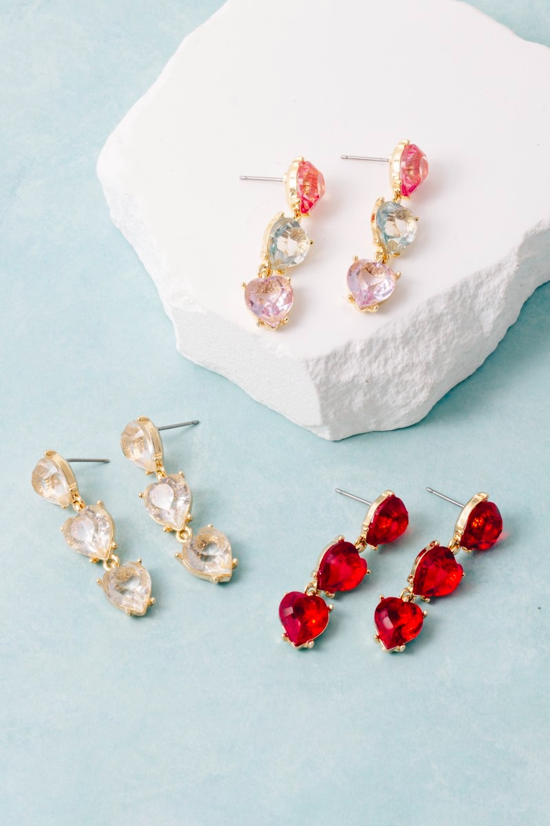 Layered Crystal Heart Drop Earrings