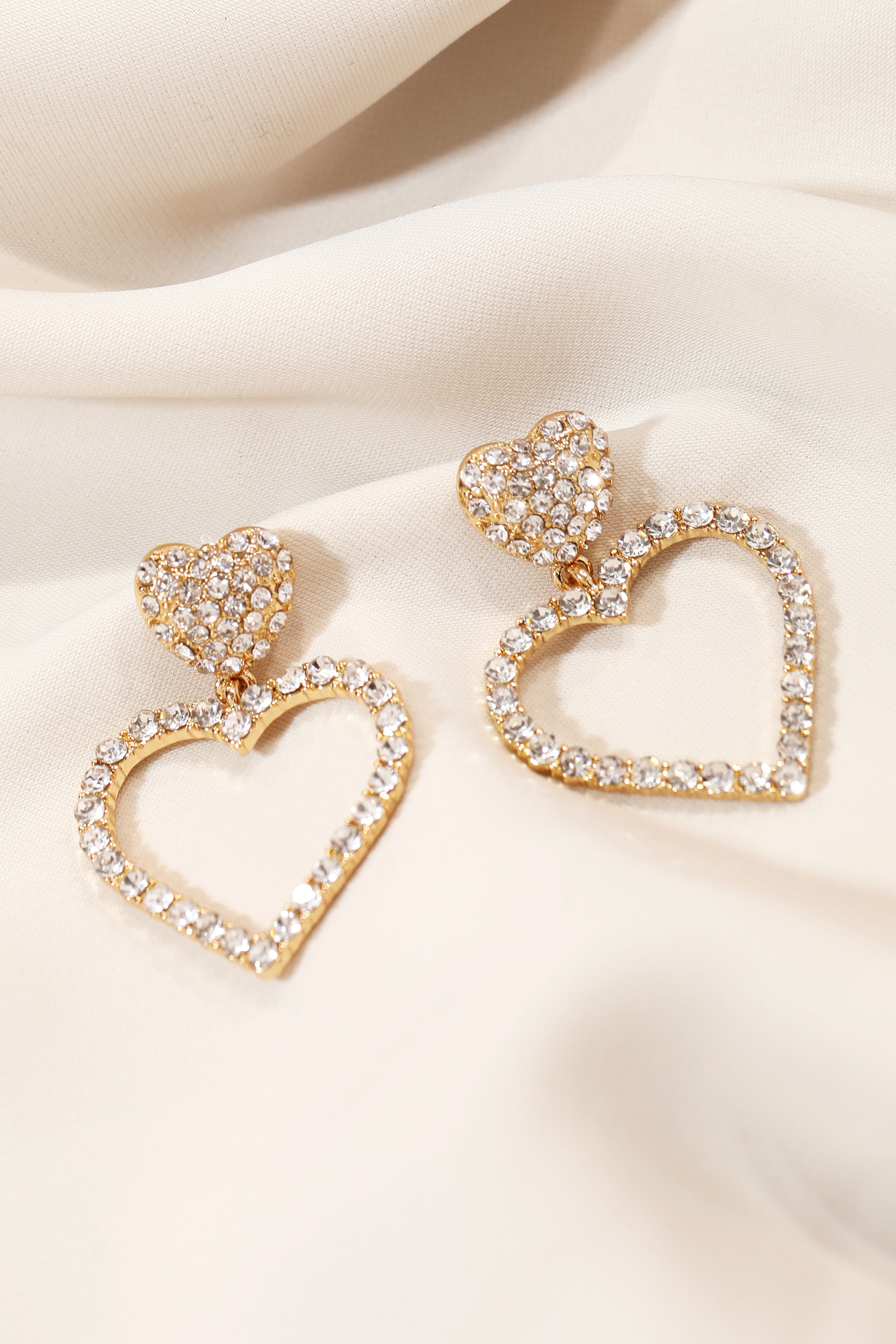 Pave Heart Cutout Drop Earrings