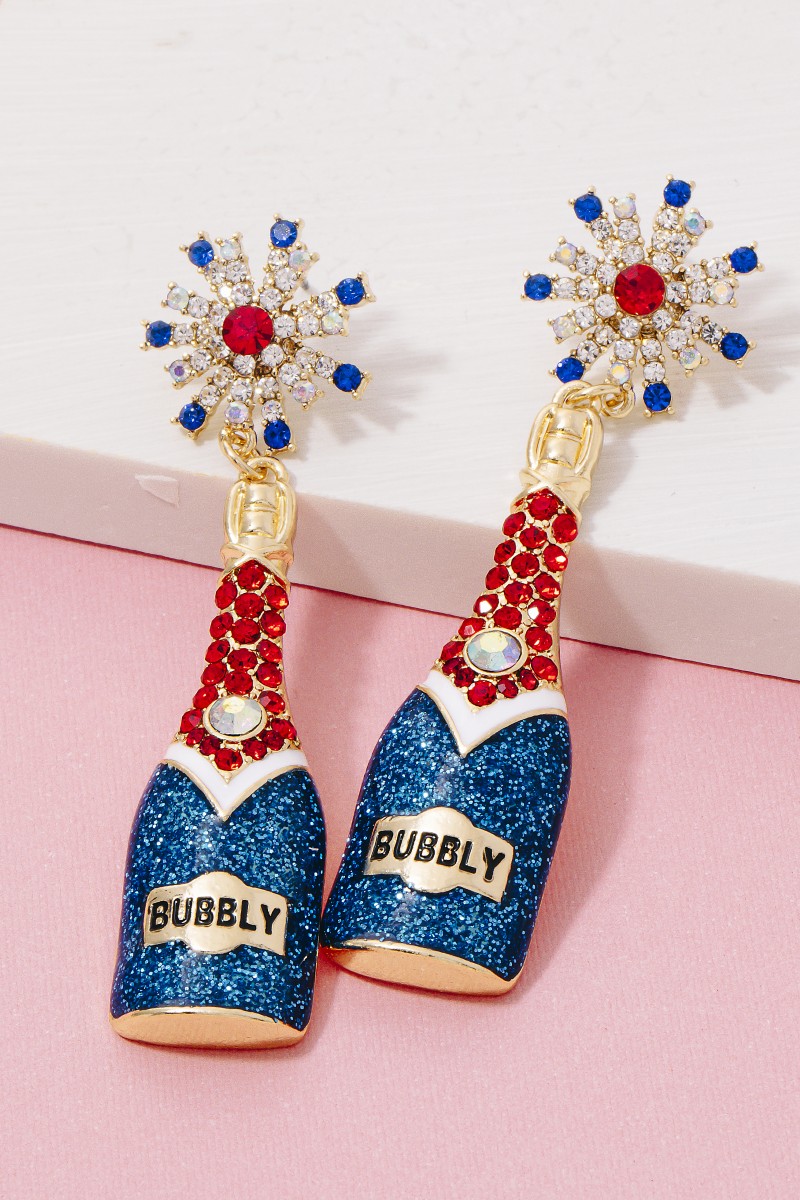 Usa 4Th Of July Bubble Bottle Dangle Earrings