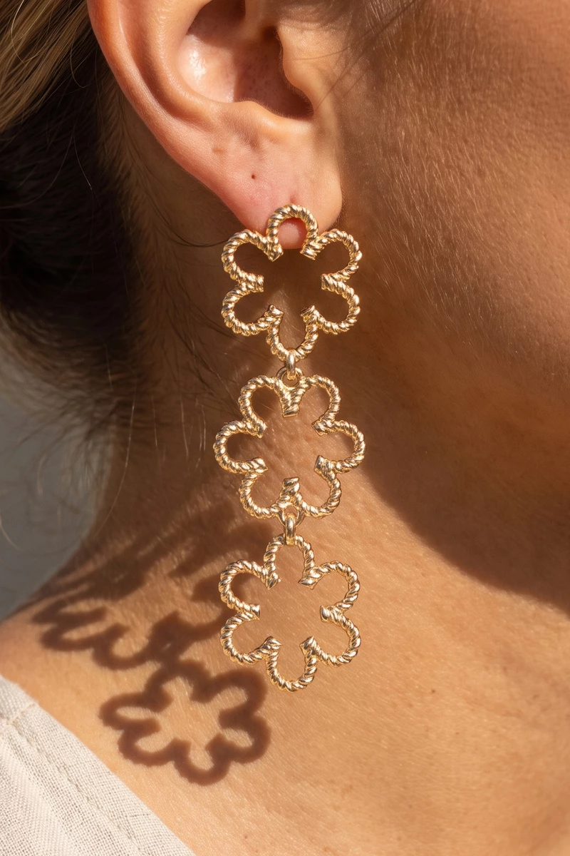 Rope Twist Flower Triple Drop Earrings