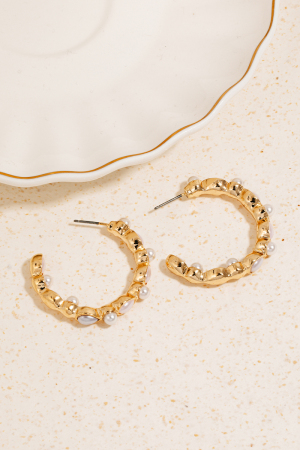 Pearl Ball And Tear Studded Hoop Earrings