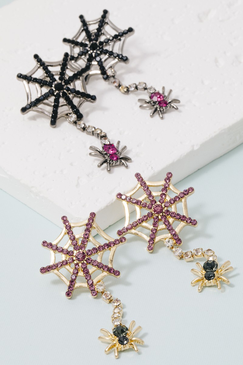 Halloween Spider Web Gem Studded Dangle Earrings