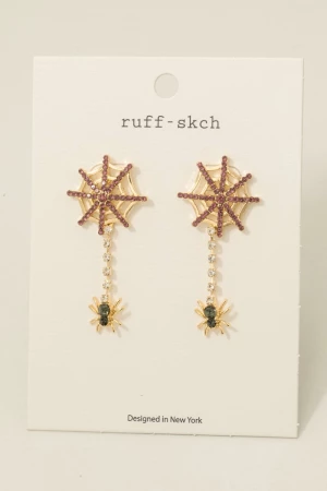 Halloween Spider Web Gem Studded Dangle Earrings
