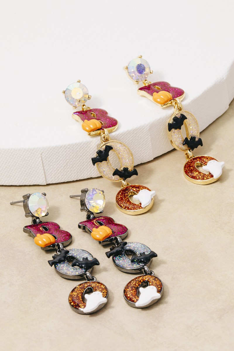 Halloween Boo Glitter Resin Dangle Earrings