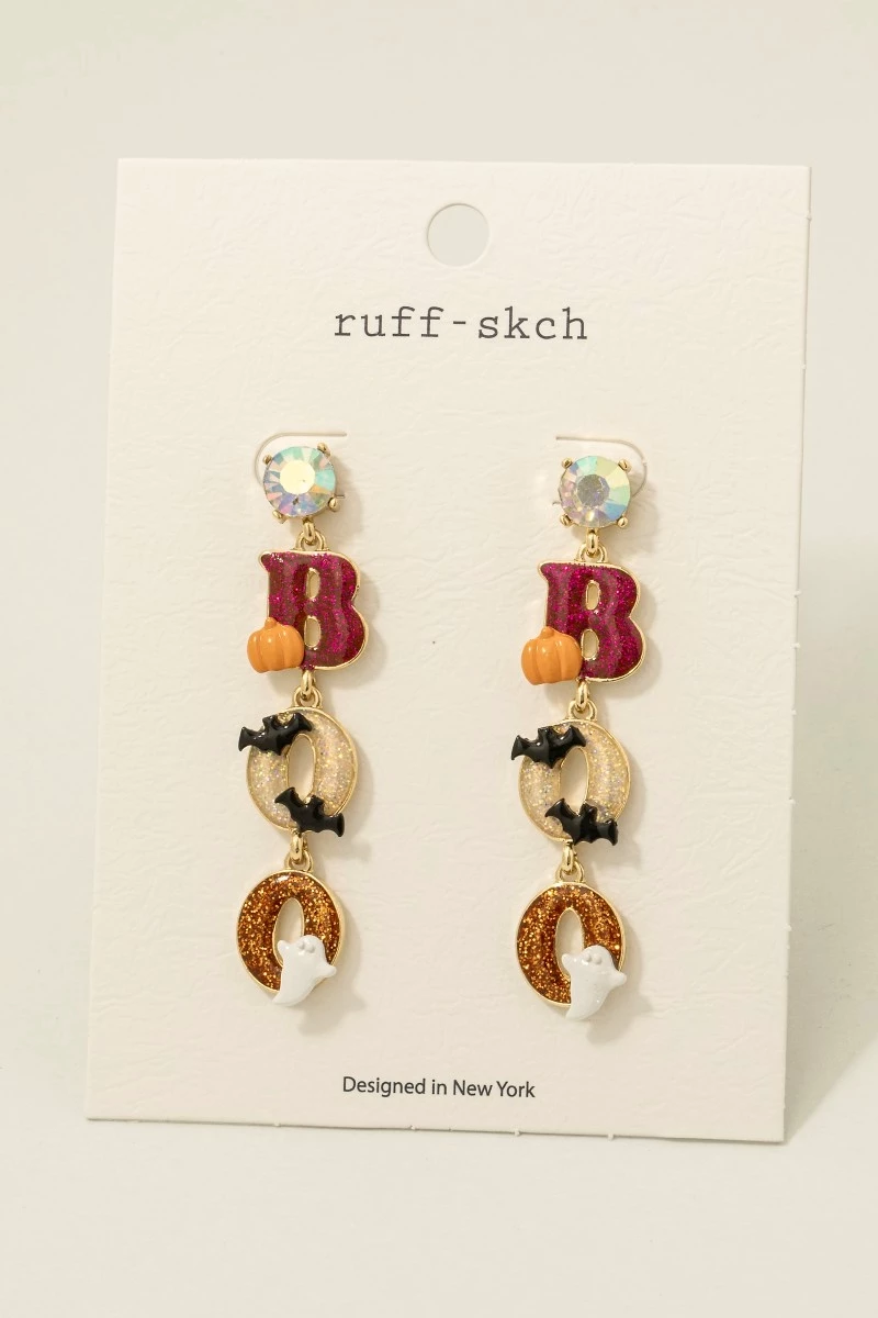 Halloween Boo Glitter Resin Dangle Earrings