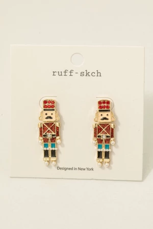 Christmas Glitter Enamel Nutcracker Drop Earrings