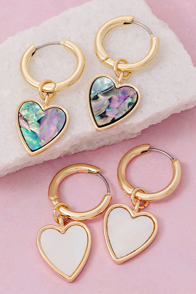 Mother Of Pearl Heart Hoop Earrings