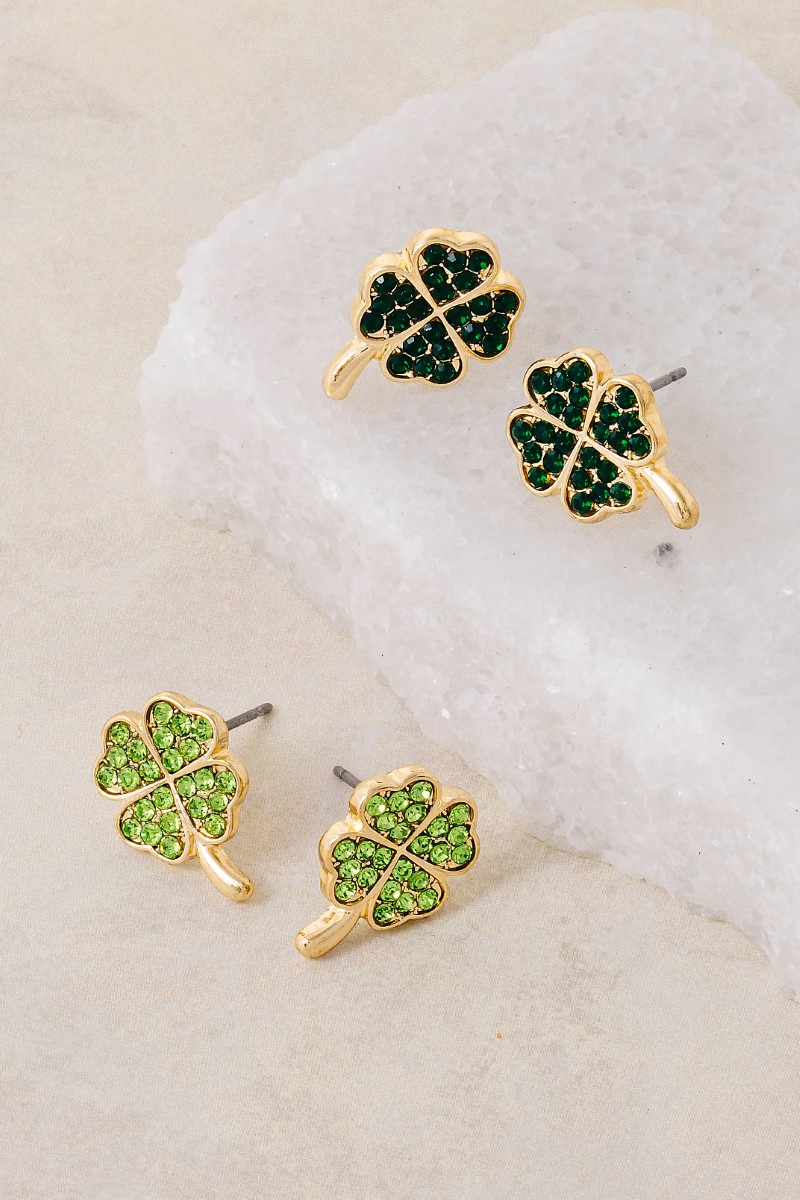 Pave 4 Leaf Clover Stud Earrings