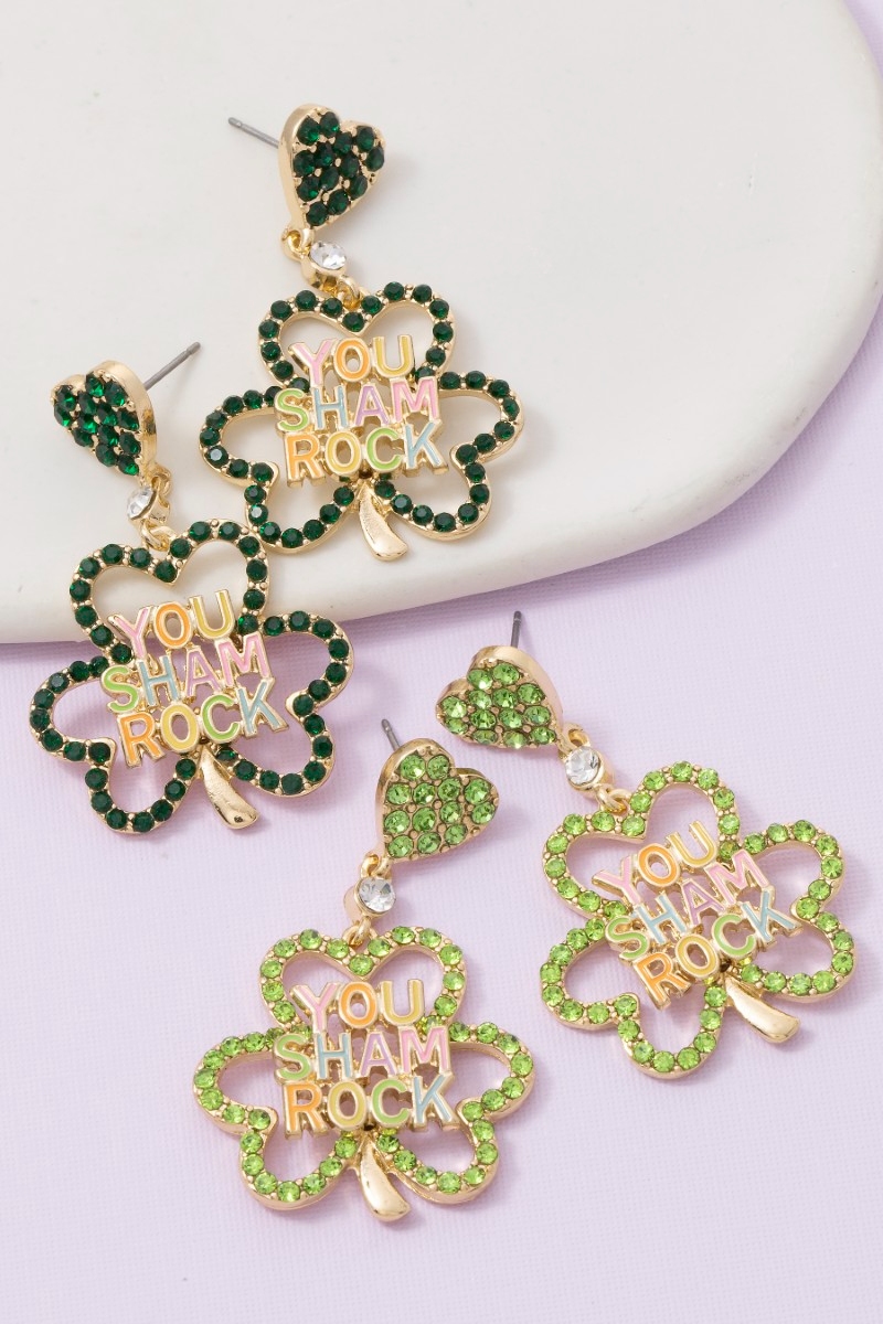 You Sham Rock Clover Stud Dangle Earrings