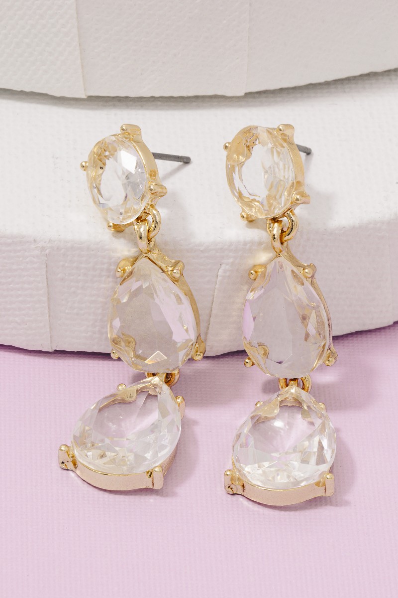 Triple Faceted Teardrop Dangle Earrings