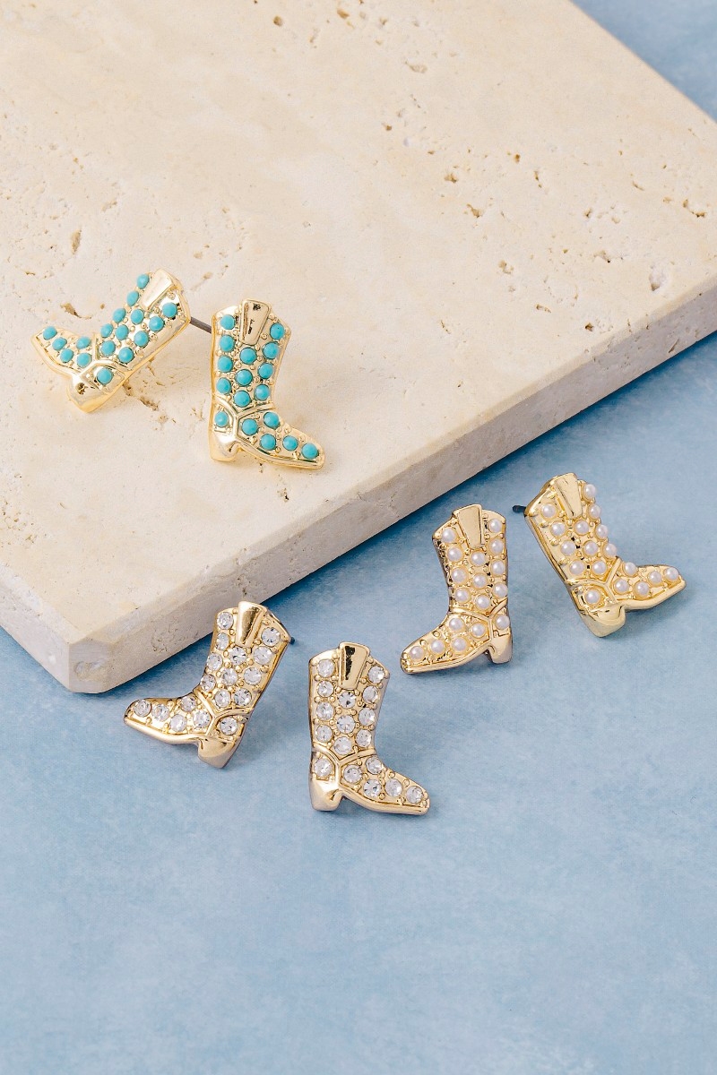 Pave Cowboy Boots Stud Earrings