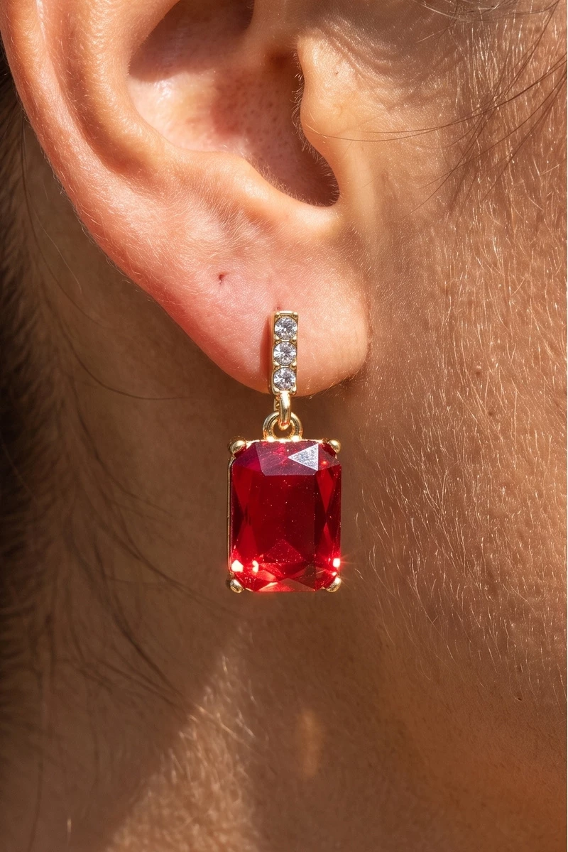 Step Cut Crystal Drop Earrings With Pave Bar