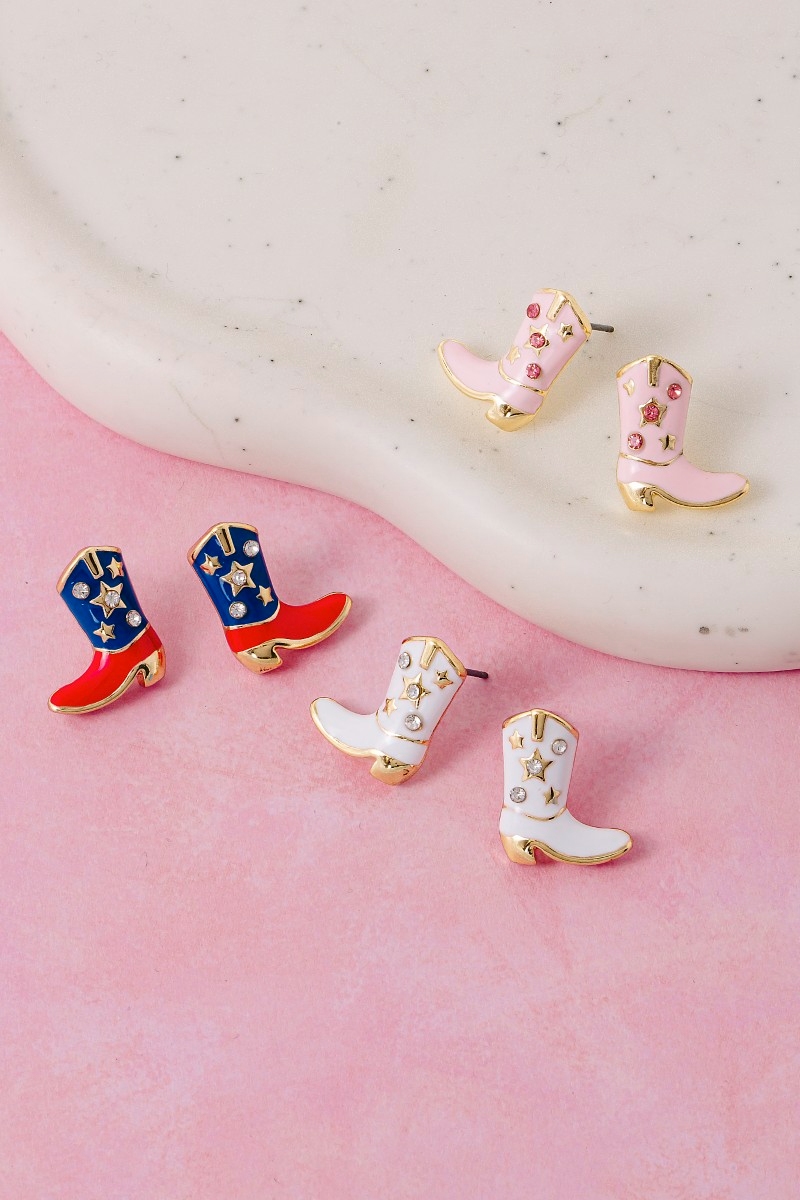 Enamel And Studded Cowboy Boots Stud Earrings