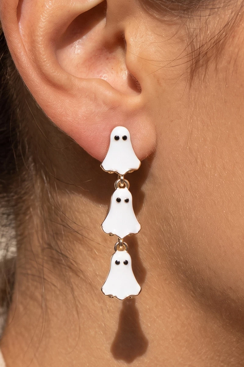 Halloween Triple Ghost Enamel Drop Earrings