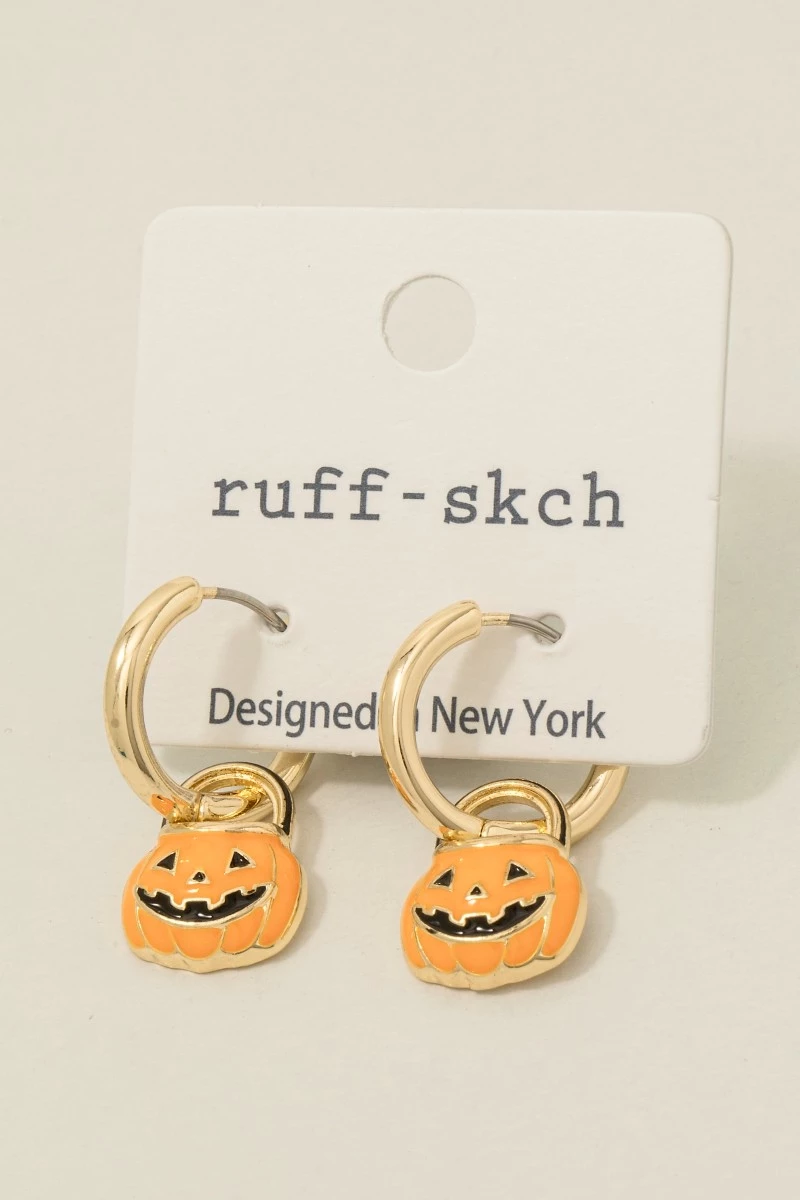 Halloween Jack O Lantern Bucket Charm Hoop Earrings