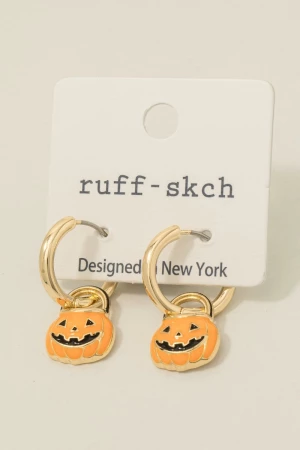Halloween Jack O Lantern Bucket Charm Hoop Earrings