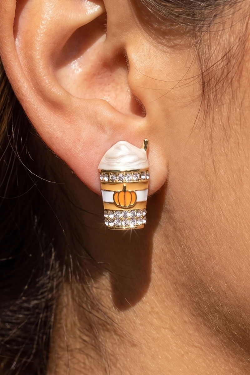 Pumpkin Spice Latte Rhinestone Stud Earrings