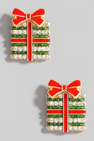 Enamel Pave Christmas Present Stud Earrings