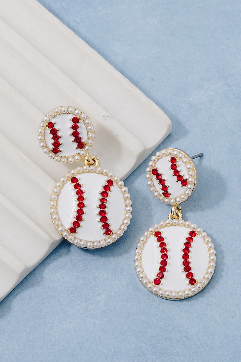 Pave Enamel Baseballs Dangle Earrings