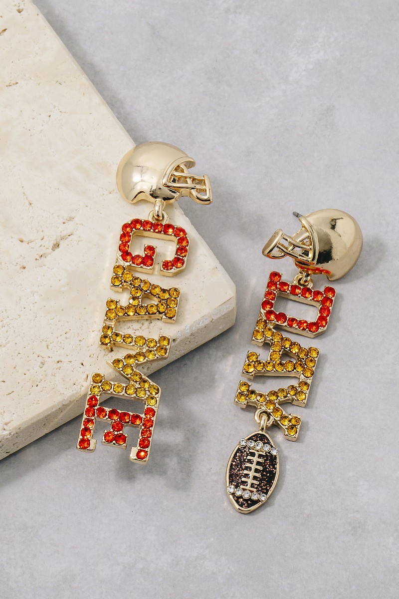 Game Day Football Theme Pave Dangle Earrings