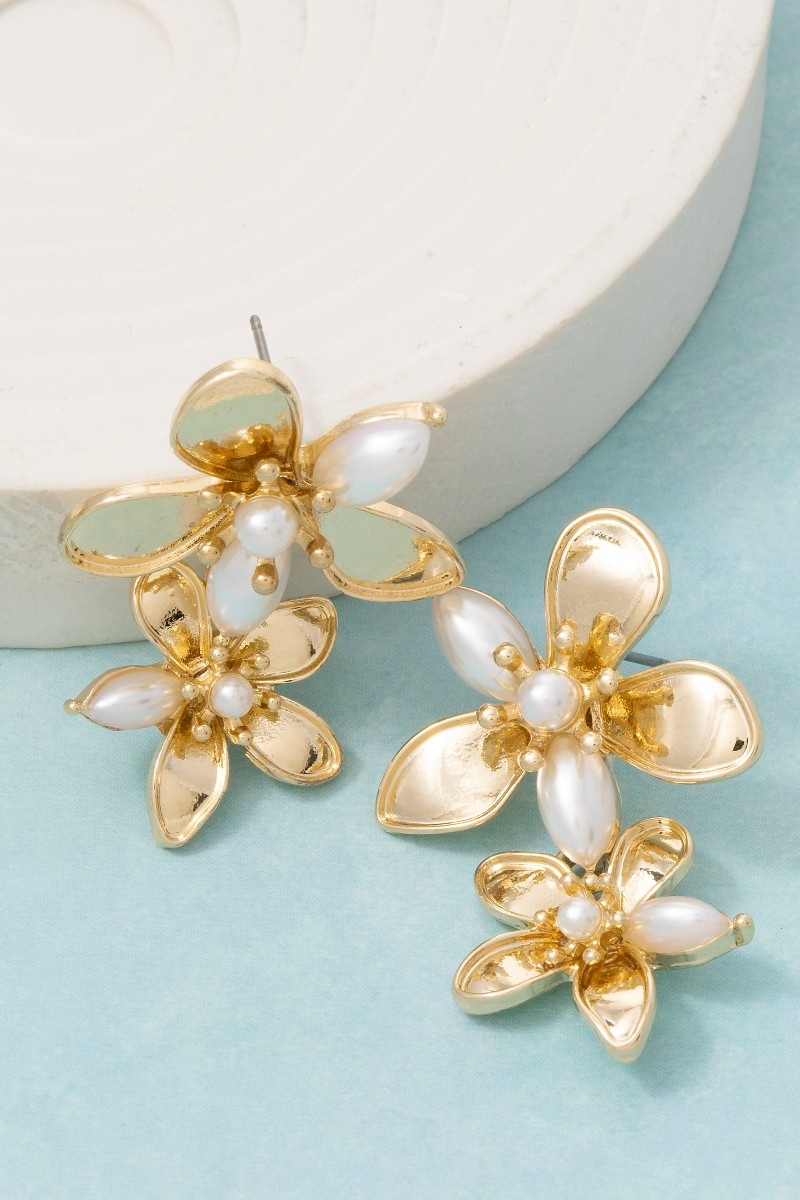 Pearl Accented Flowers Stud Dangle Earrings