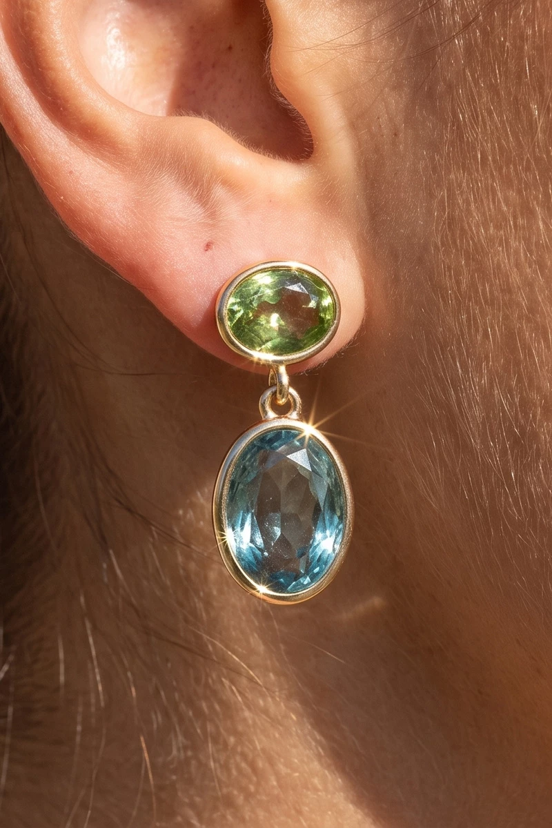 Faceted Double Oval Bezel Drop Earrings