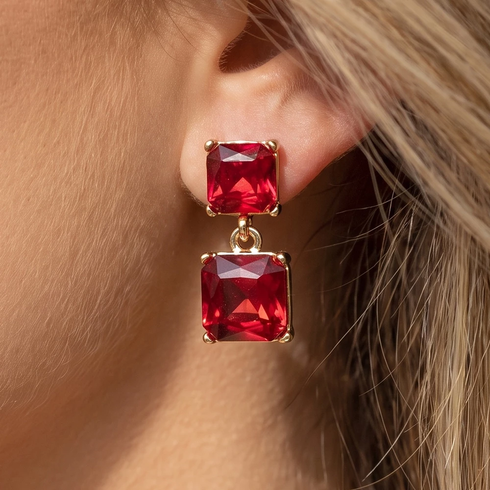 Double Square Cut Crystal Drop Earrings